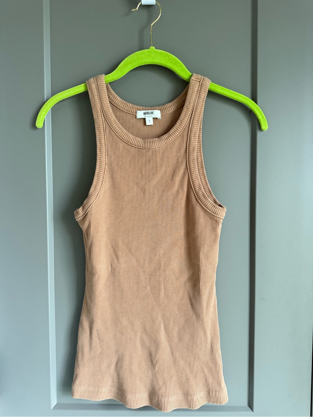 AGOLDE Bailey High Neck Ribbed Tank Top Camel Tan Small Made in USA